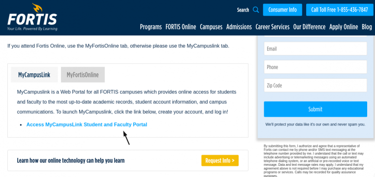 Www fortis edu our difference mycampuslink portal Access To Fortis 