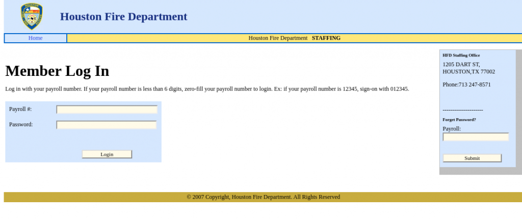 HFD Overtime Login Page