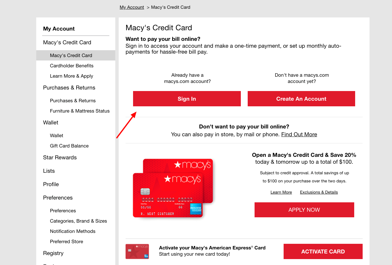 macy's credit card login